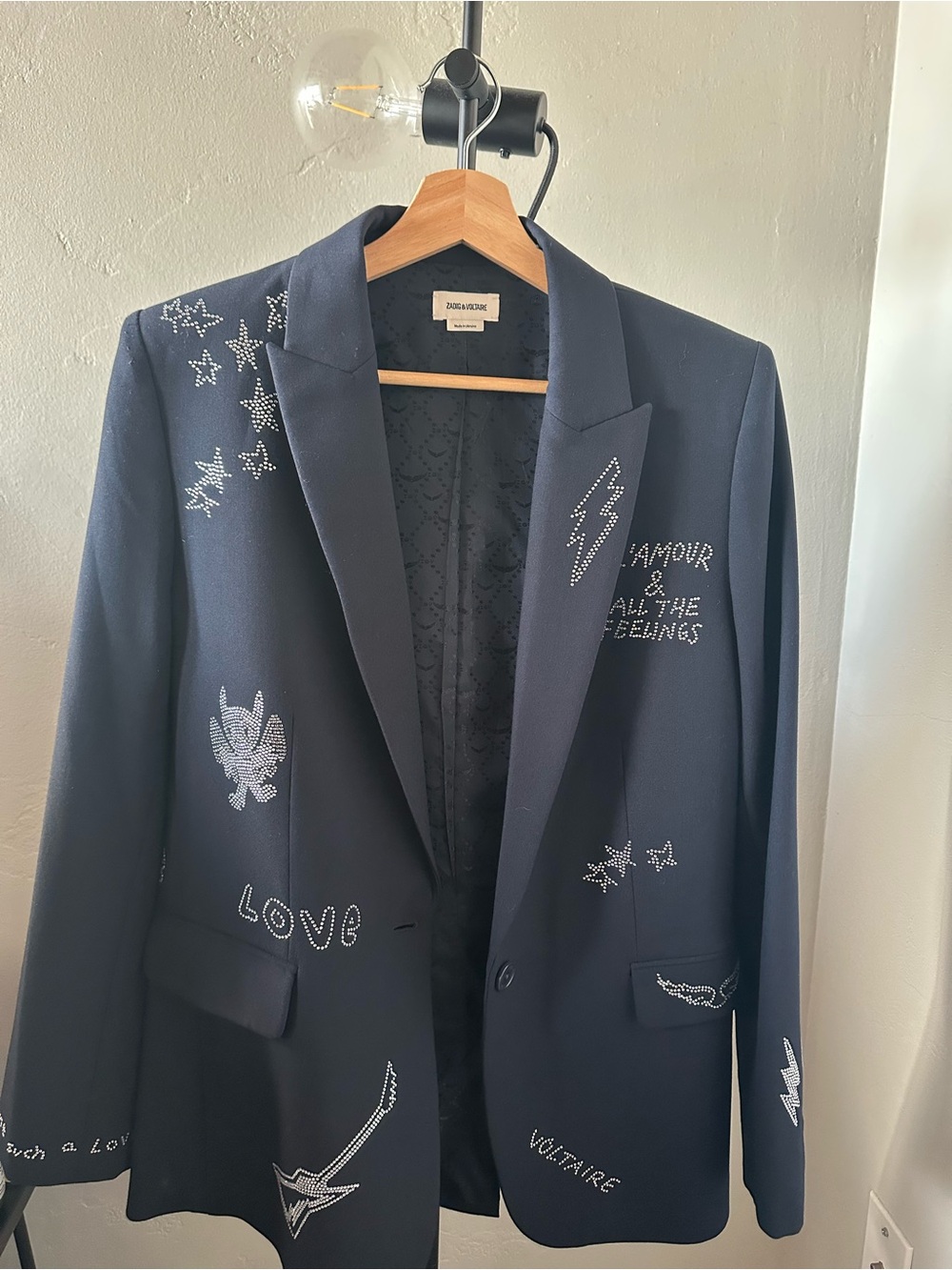 Zadig & Voltaire Navy Crystal-Embellished Men's Blazer